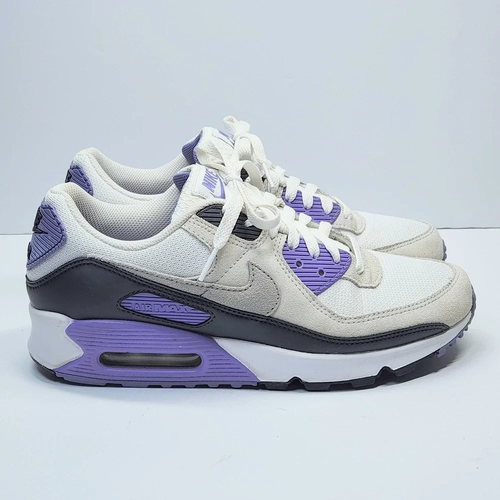 Nike Air Max 90 Shoes Mens 9 Womens 10.5 White Purple Black Running Sneakers